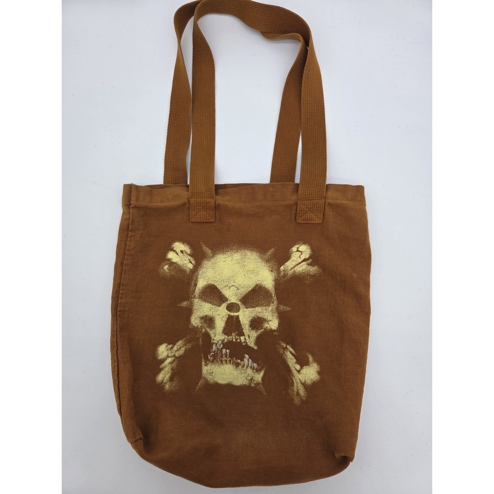Los Angeles Apparel Skull Goth Tan Wash Denim Tote Bag - Made In USA Grunge‎